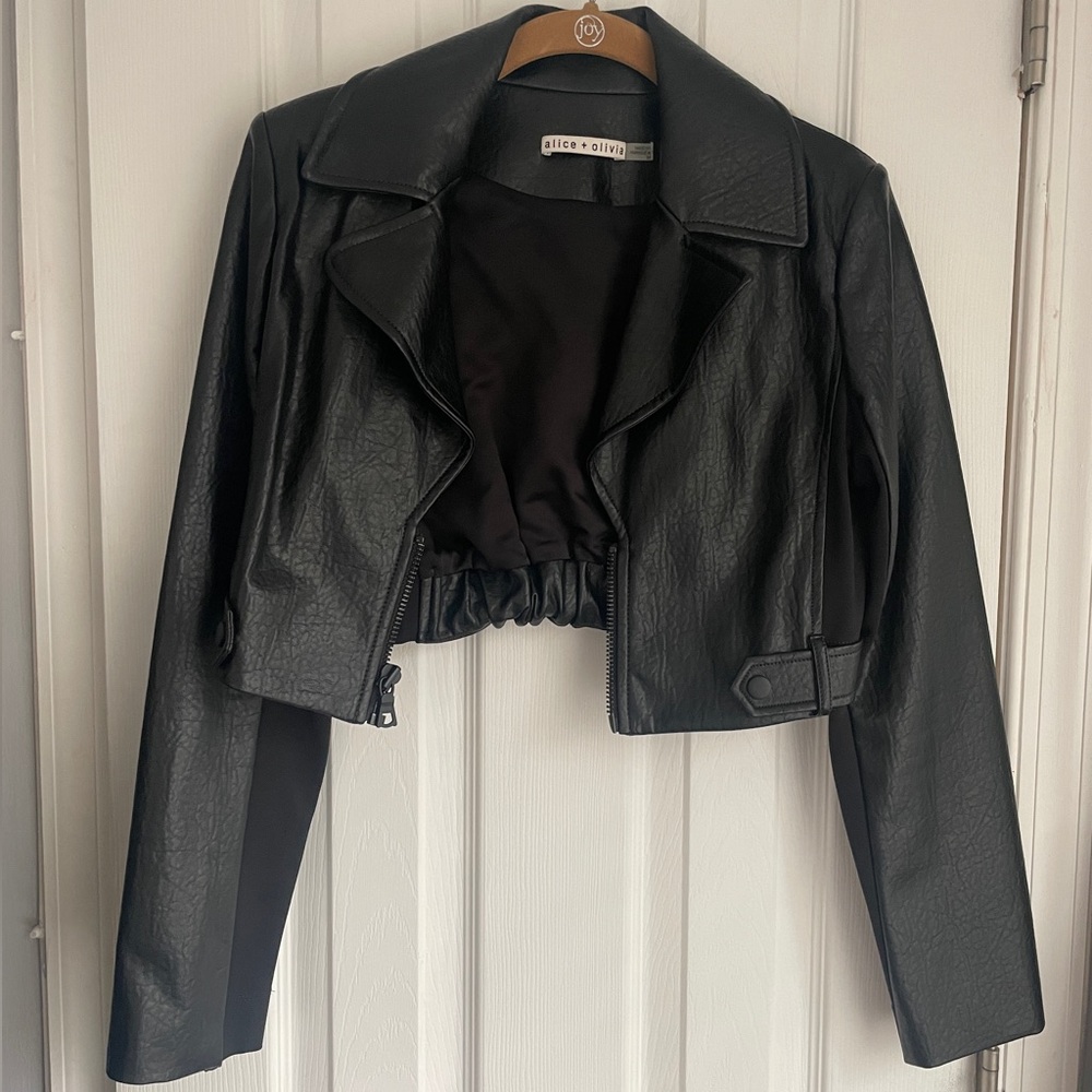 Alice + Olivia Yardley Vegan Leather Cropped Jacket Size Small